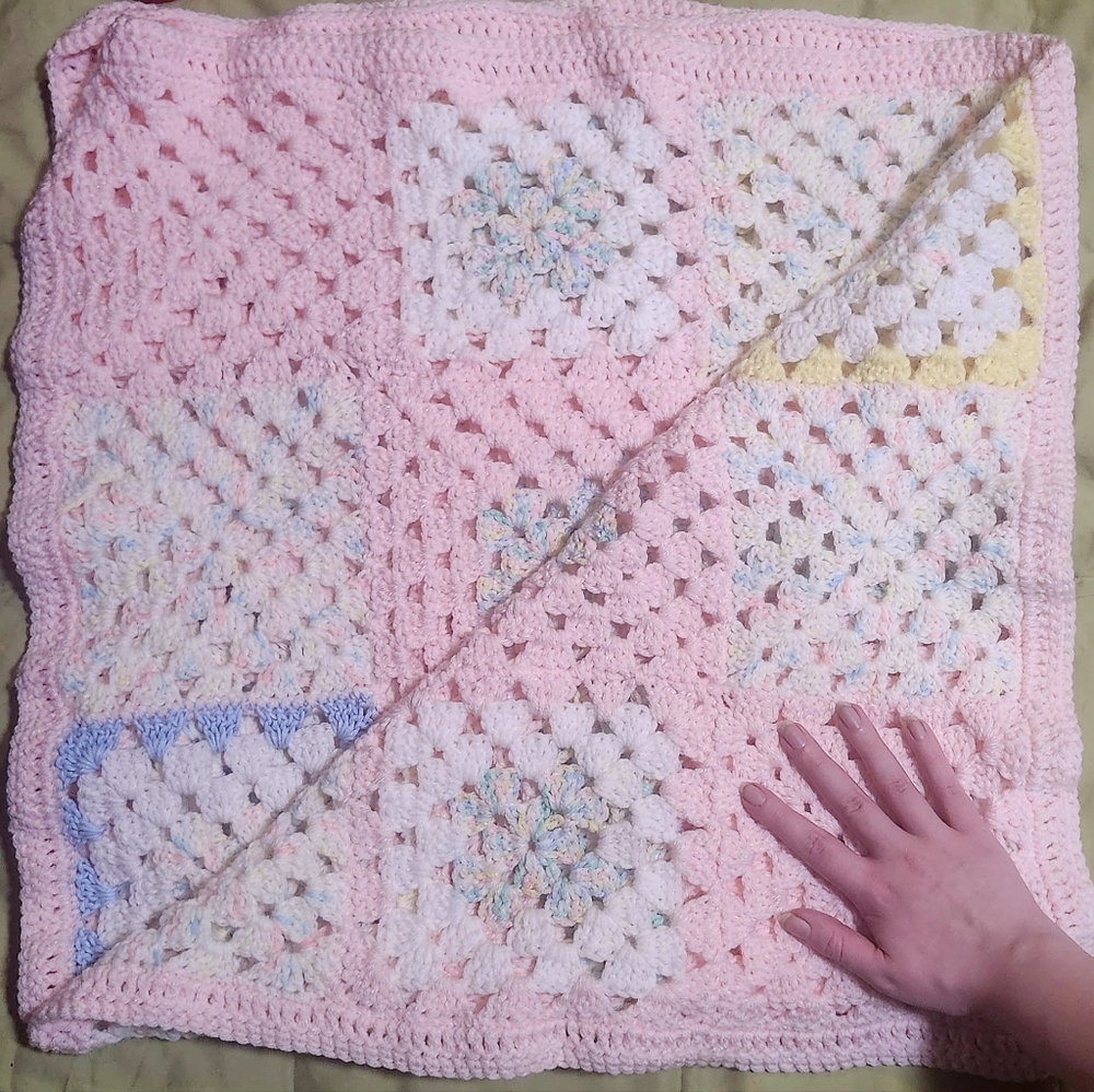 Homemade Pastel Pink 42" By 42" Crochet Blanket - Picture 5 of 6